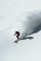 A person skiing down steep French Alp.