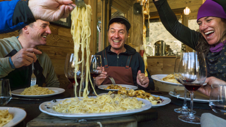Ski down to the charming old-world base village at La Thuile for an Italian lunch of local pasta and