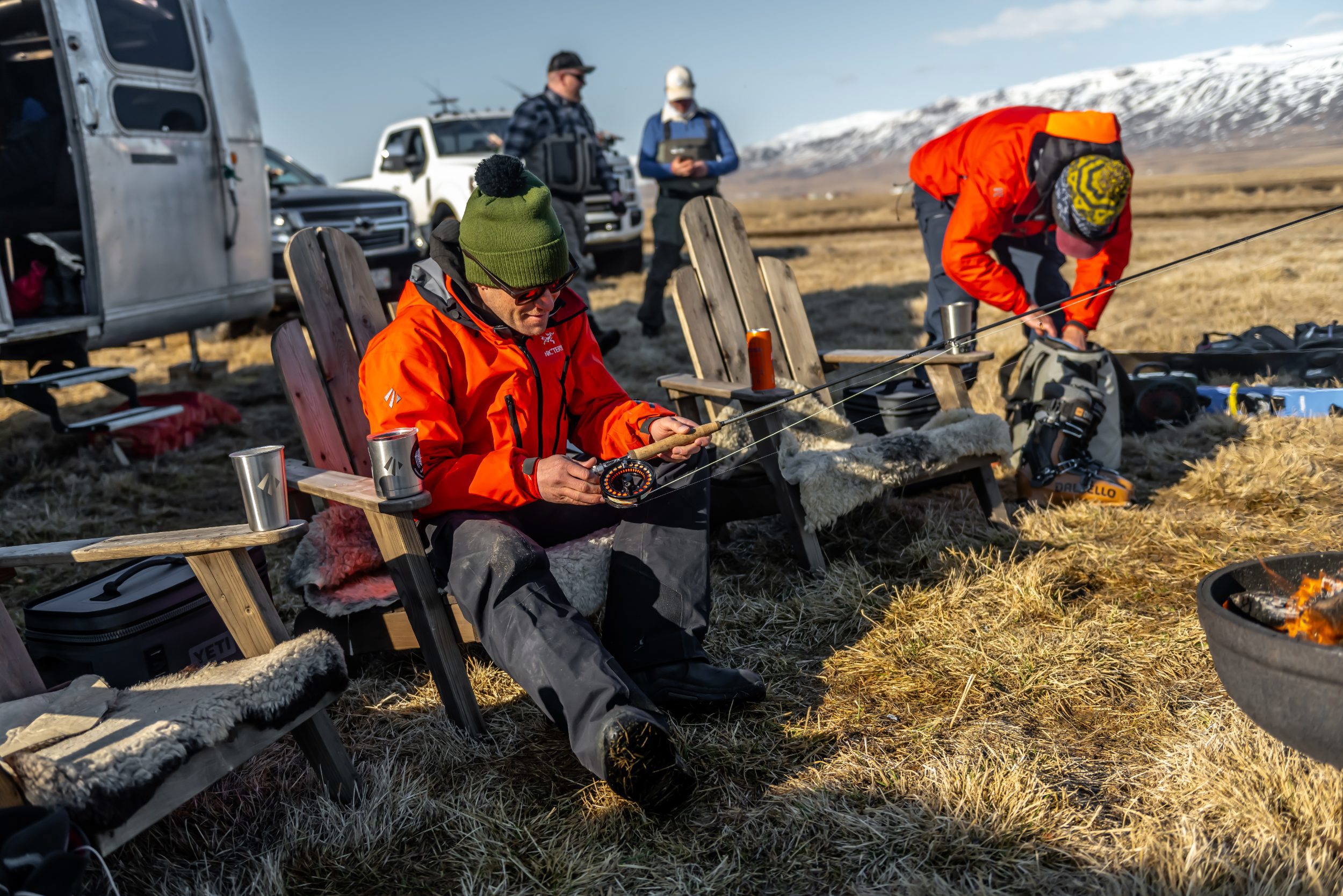 An angler prepares his rod and reel in Iceland.