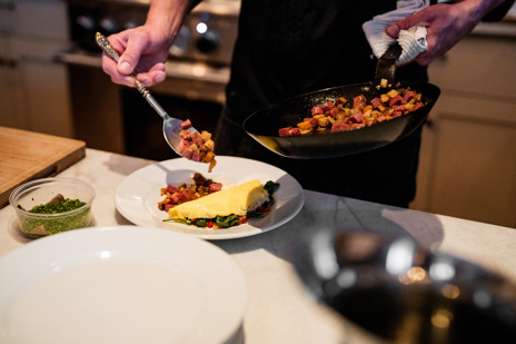 Wake up to espresso and made-to-order eggs by the fire