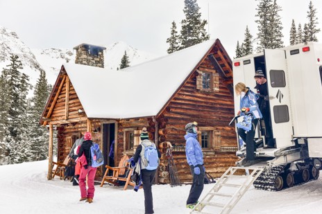 Snowcat parked outside the Movie Cabin