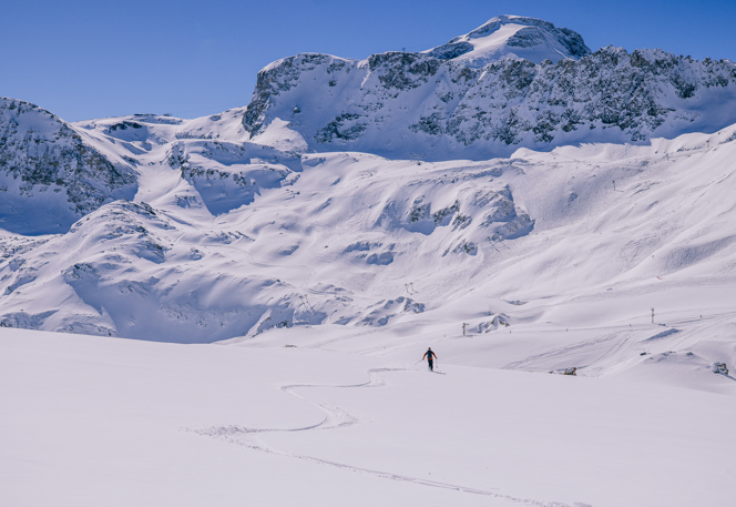 Resort skiing in the French Alps.
