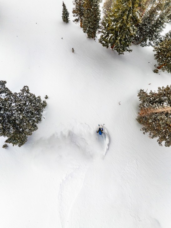 An birds-eye view of skiing off-piste.