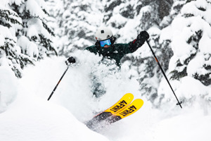 Person skiing pow at Revelstoke Resort.