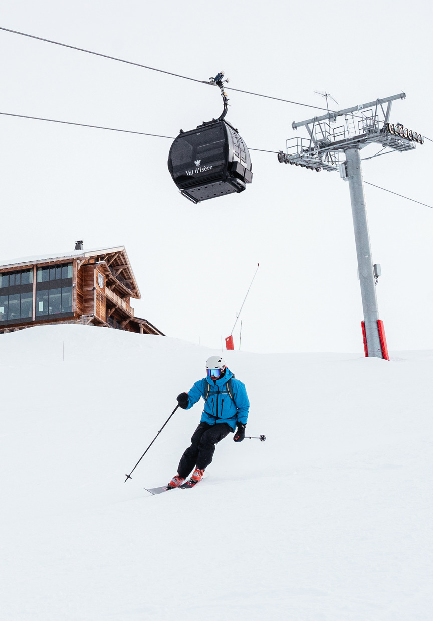 Skiing on piste at Val D'Isere resort in France.