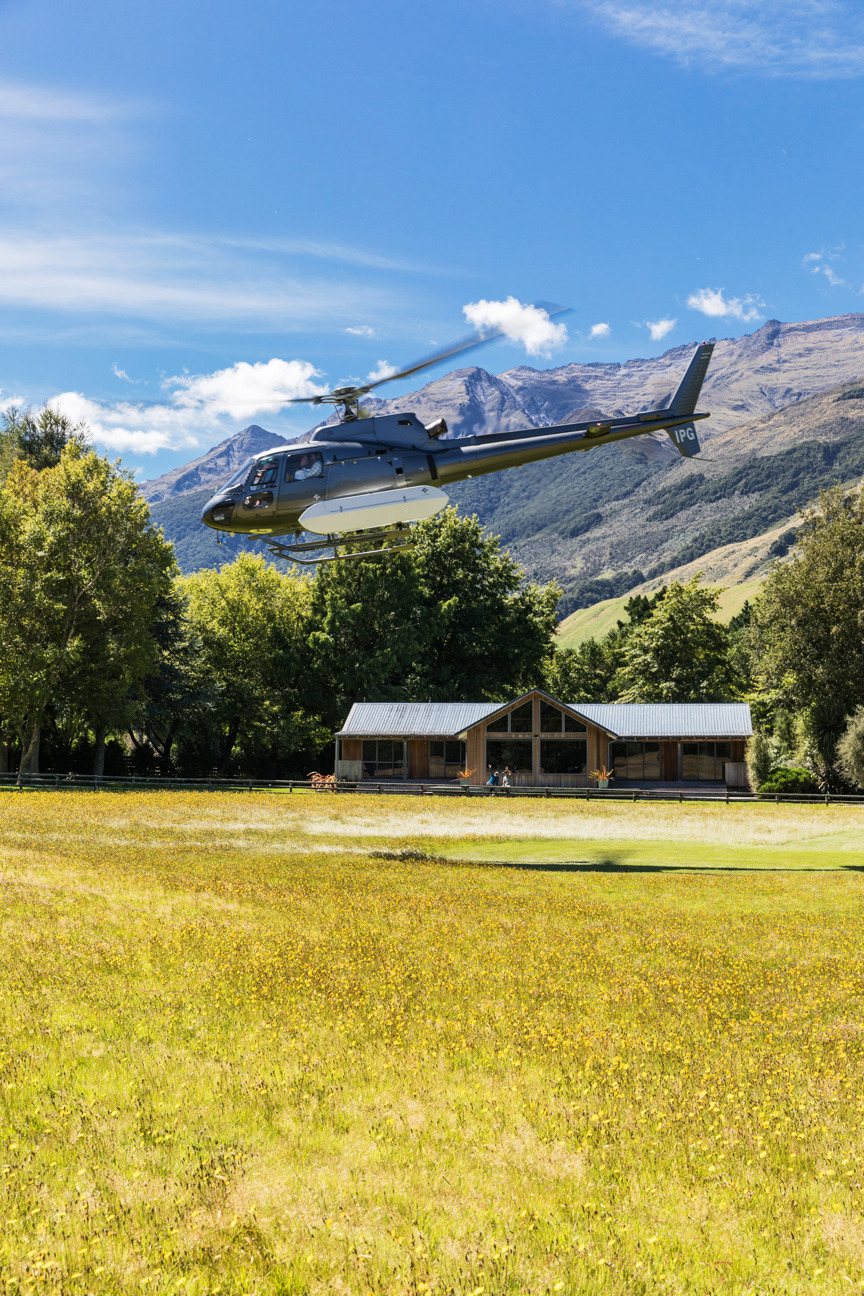 Helicopter taking off at Cedar Lodge.