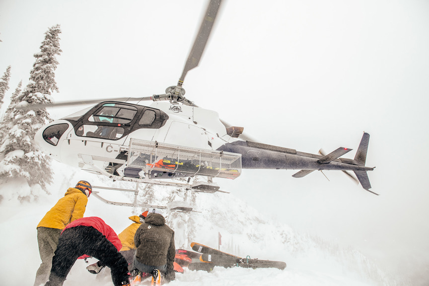 Helicopter Dropping Off Backcountry Skiers