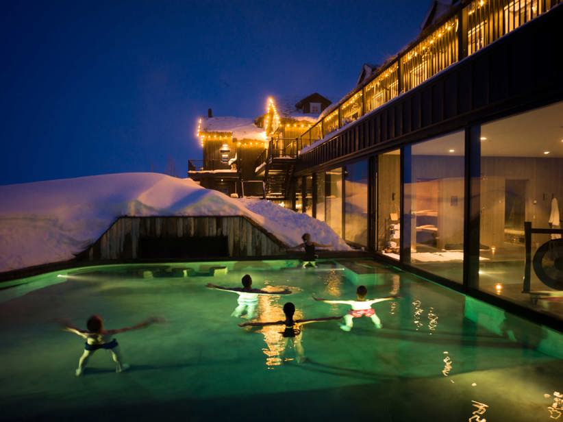 The geothermal heated pool at Deplar Farm.